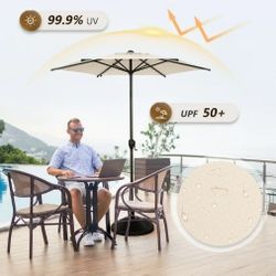 Abba Patio 7.5ft Outdoor Patio Umbrella w/ Push Button Tilt and Crank, 6 Ribs-Beige