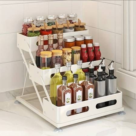 (NEW) 3Tier Spice Rack Black/White