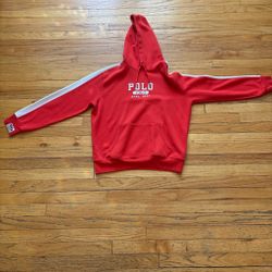 Red Polo Ralph Lauren hoodie with white accents