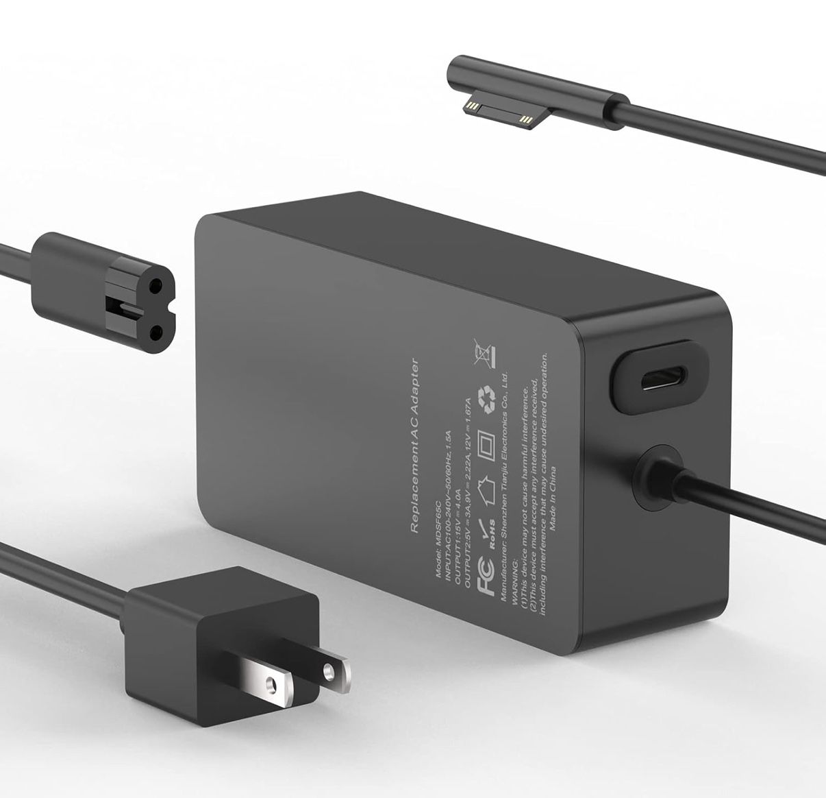 Microsoft Surface Pro Charger - 65W & 20W USB-C, LED, 10FT for Surface Pro 11, 10, 9, 8, 7+, 7, 6, 5, 4, X, Laptop 7, 6, 5, 4, 3, Studio, Go, Book 3,