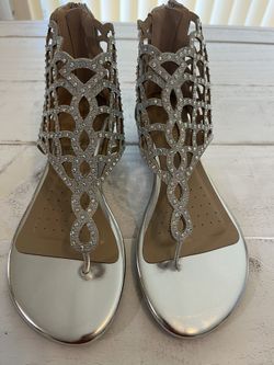 Silver Sandals With Rhinestones Size 8 1/2