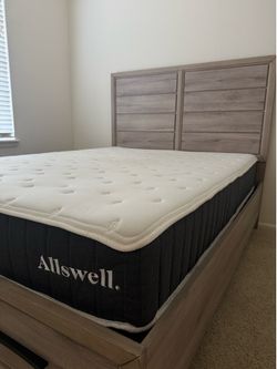 Modern Wood Platform Bed Frame (Queen) + Allswell Mattress - Excellent Condition