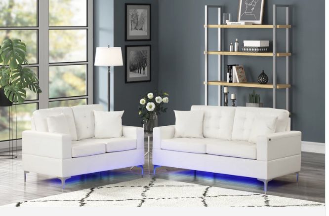 Miami White Living Room Set with LED Lights ( sectional couch sofa loveseat options
