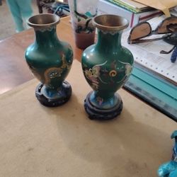 Antique Asian Vase 2pc 