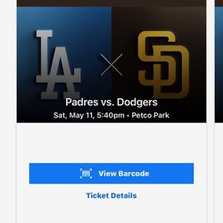 
2 tickets Padres vs Dodgers 5/11/24 Saturday 