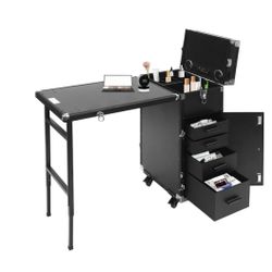 Nail Desk Mobile Station Rolling Makeup Train Foldable portable Table Manicure Table Speaker wheels 