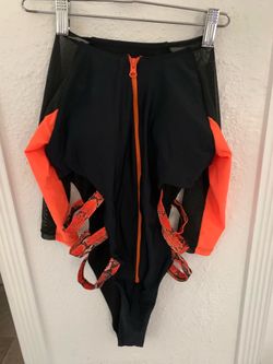 Black and Orange Cutout Bodysuit