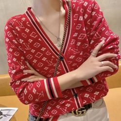 LV Red Sweater Cartigan New