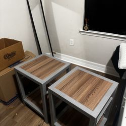 Two brown gray nightstands