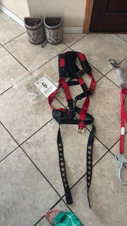 Fall tech full body harness and protects lanyard