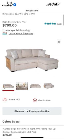 Bobs furniture sectional with delivery
