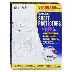 C-Line Top Loading Standard Weight Poly Sheet Protectors, Non-Glare, 8.5 x 11 Inches, 100 per Box (62048)