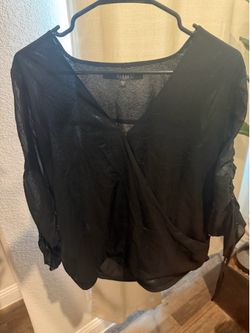 Guess Black Sheer Wrap-Front Blouse size Small New