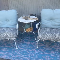 Pair Of Vintage Iron Chairs W/ Cushions