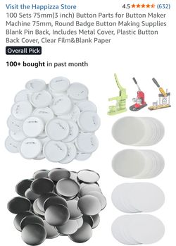 100 75mm (3 inch) Blank pin back button supplies.