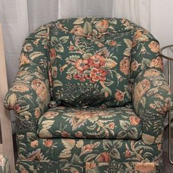 Vintage Upholstered Rollarm Chair & Ottoman