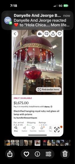 Electrified hanging royal ruby red lamp with prisms