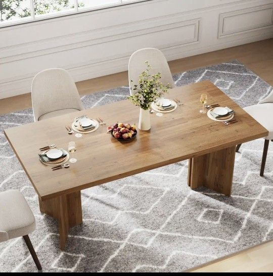 63-inch Dining Table for 4-6, Farmhouse Kitchen Table with Large Tabletop, Rectangular Dinner Eating Table for Dining Room, Living Room, Kitchen