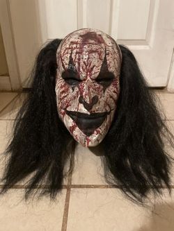 Bloody Clown Halloween Mask with Black Hair