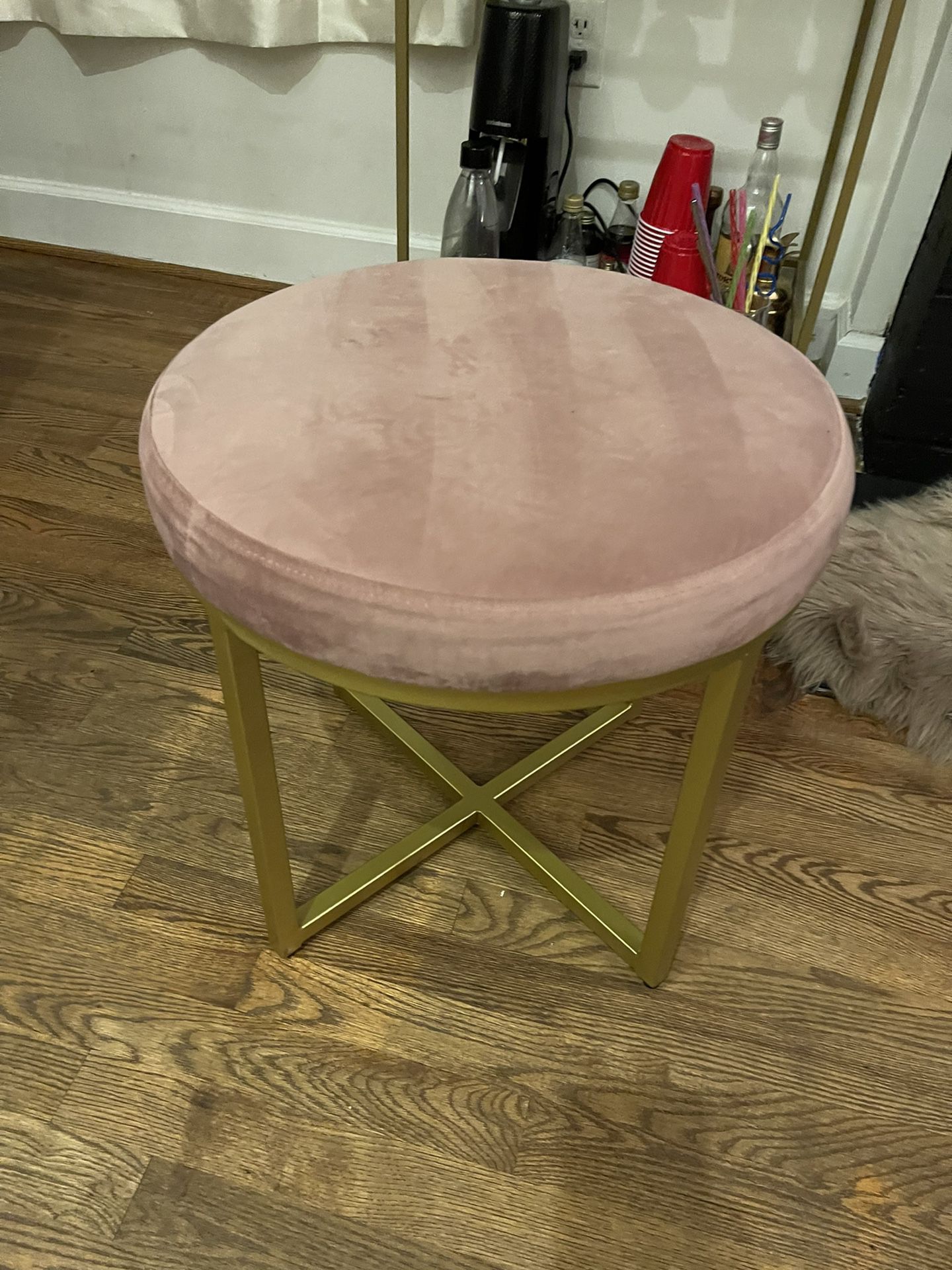 Pink Stool. Chair. Vanity.