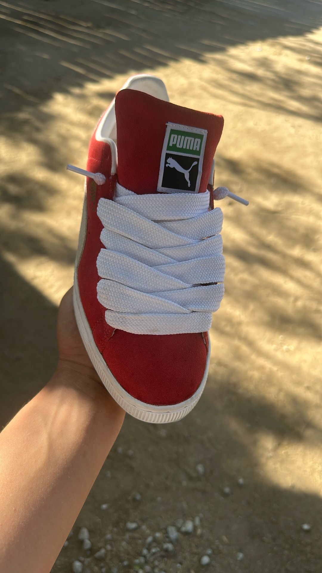 Red Pumas Suede With Fat Laces