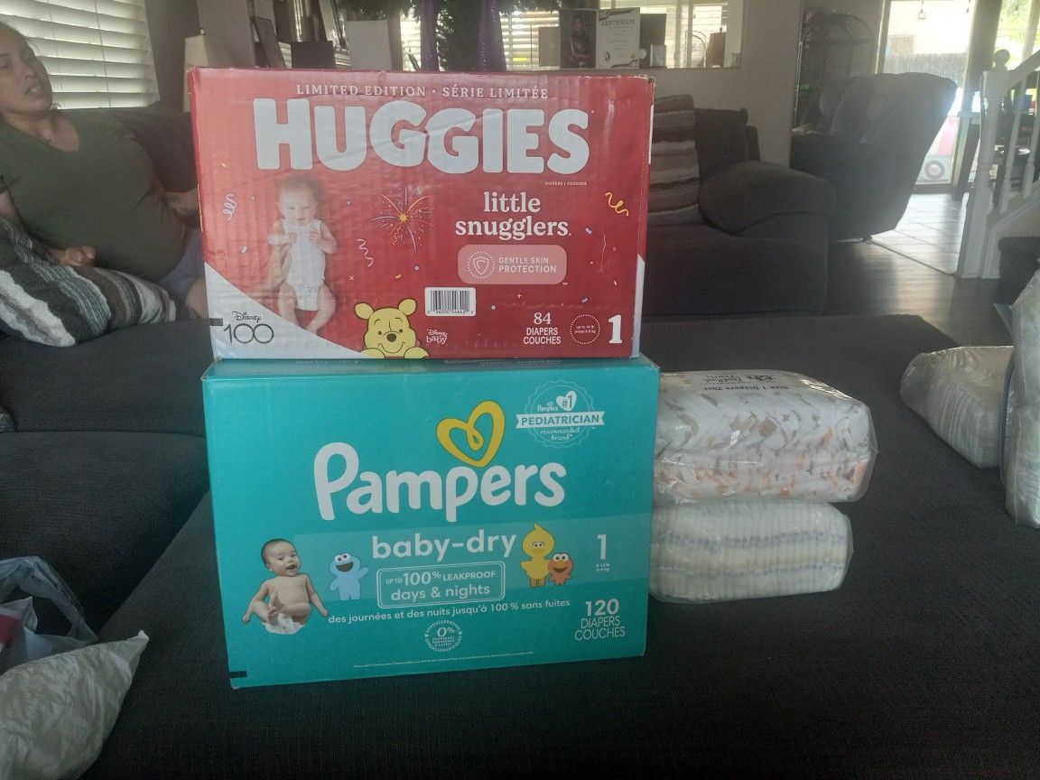 Huggies 84 Count And Pampers 120 Count And Package Ones 50 Plus Count 70 Bucks Total For All