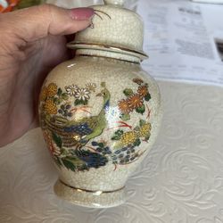 Small ginger jar with peacocks