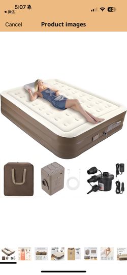 Air Mattress Queen with Built in Pump,Newly Upgraded Cordless 4000mAh Lithium Battery Pump Inflatable Mattress,16" Portable Blow Up Mattress for Campi