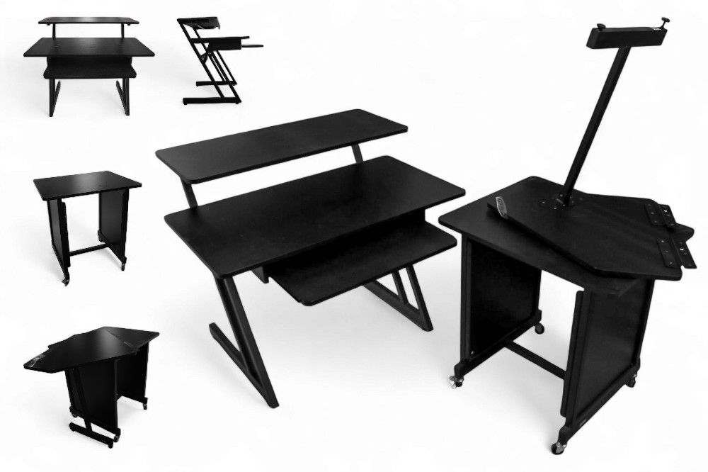 On‑Stage WS7500 3‑Shelf Studio Workstation Desk – Black – w/ Keyboard Tray