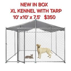 New In Box X Large Galvanized Dog Kennel - UV Water Resistant TARP Roof, easy Assembly 10'x 10' X 7.5ft Animal Cage 