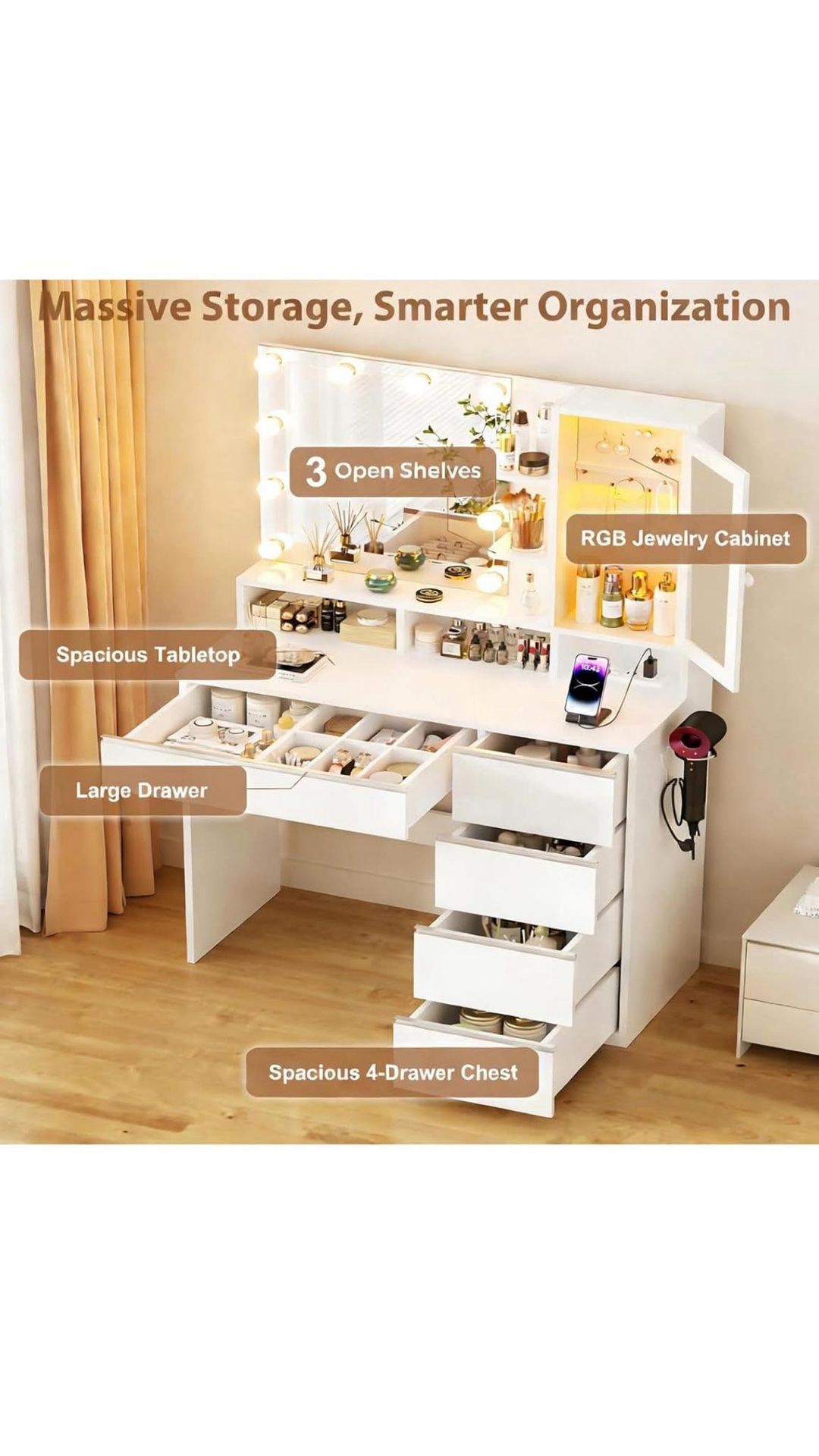 Vanity/Makeup table w/ LED lights for LADIES & GIRLS