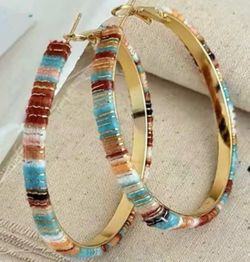 1 Pair Vintage Multicolor Hoop Earrings for Women – Stylish Everyday Fashion Jewelry