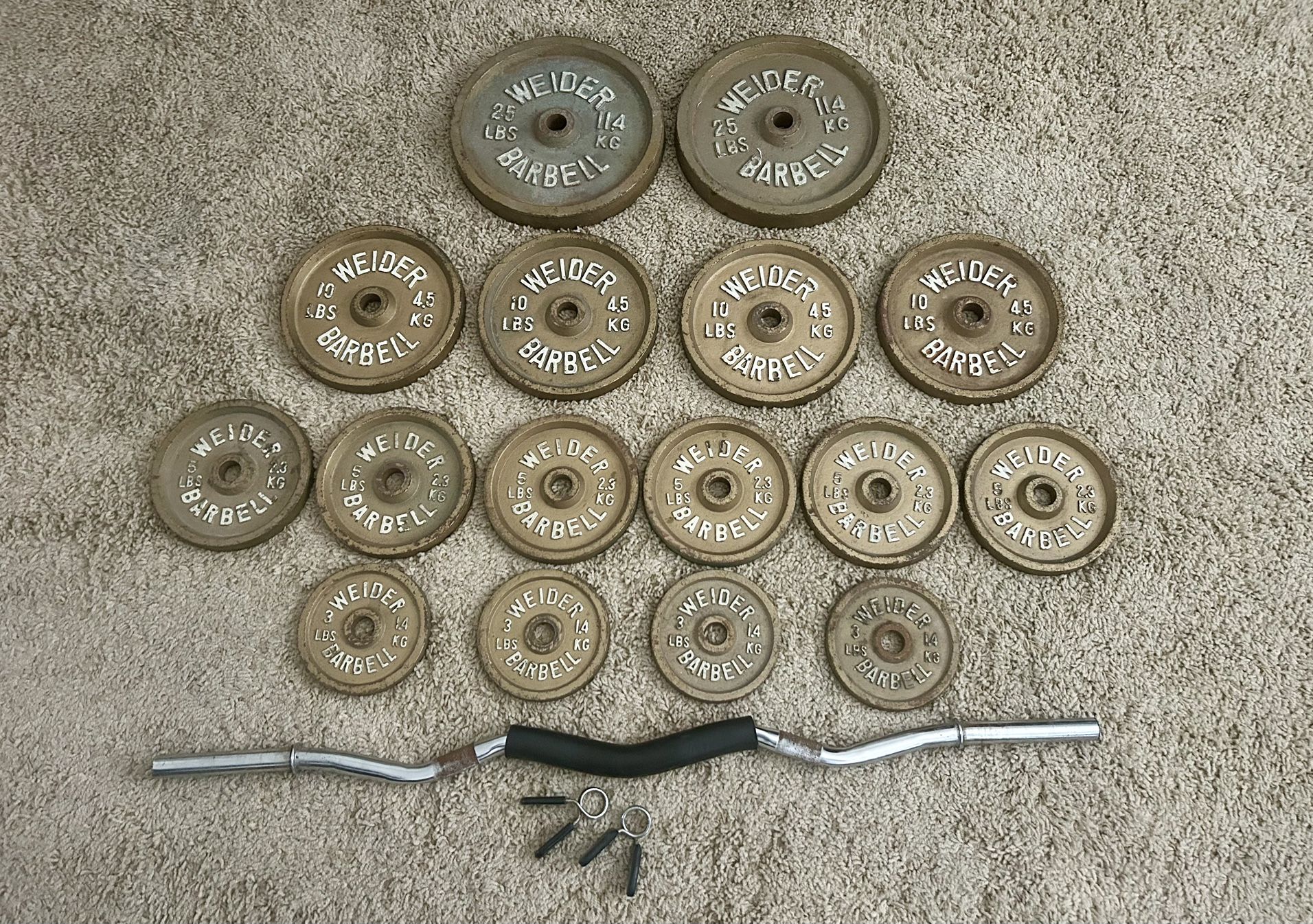 Curl Bar & 25lbs, 10lbs, 3lbs Weights