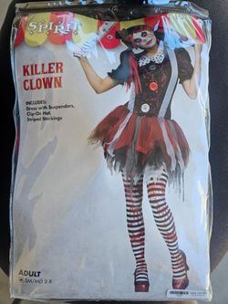 Killer Clown Spirit Halloween Costume - Adult Small/Medium - Like New W Accessory