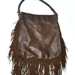 Tory Burch Dark Brown Fringed Leather Suede Hobo Bag