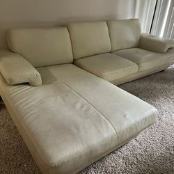 White Leather Two-Piece Couch