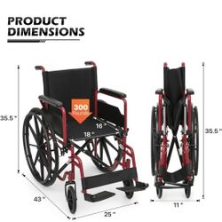 Wheelchairs for Adults Transport Flip Back Padded Arms and Detachable Swing Away Footrests Wide Sit