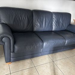 Leather Sofa Couch – Dark Blue / Navy – Very Comfortable
