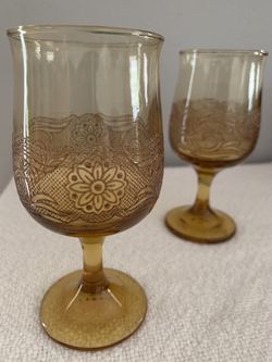 Pair of vintage orange amber glasses glassware stemware