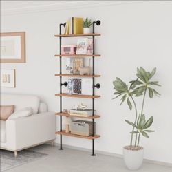 NEW Pipe Industrial Shelves, Wall Mounted Wood Metal Ladder Rustic Bookshelf