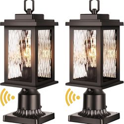 VIANIS Oil Rubbed Bronze Outdoor Post Lights 2 Pack, Dusk to Dawn Light Posts for Outside with Pier Mount Base, 100% Aluminum Body with Tempered Rippl