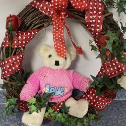Valentine Wreath With Bear