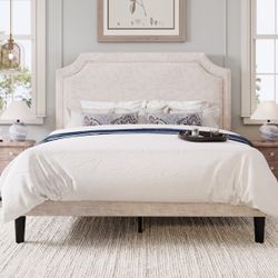 Full size Modern Upholstered Platform Bed Frame With Adjustable Headboard