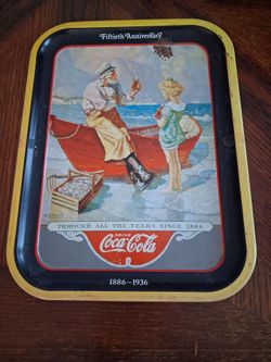 vintage 1987 Coca-Cola "Sea Captain" serving tray celebrating the company's 50th anniversary.