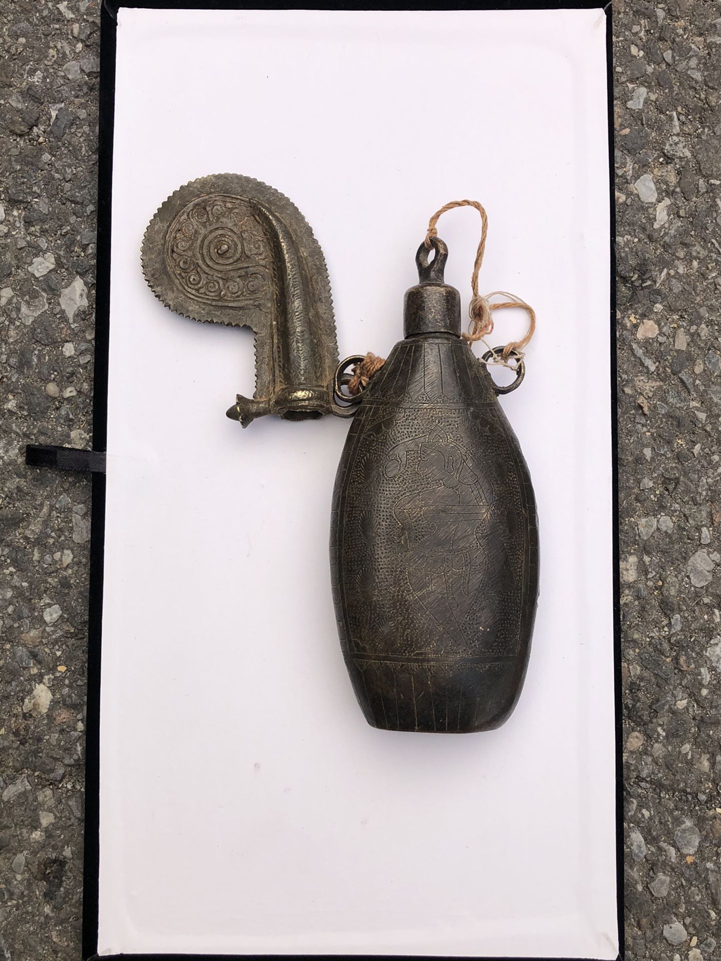 Antique Gunpowder Bottle Hand Curved