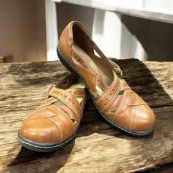 Clarks Bendables Shoes Womens 9.5M Mary Jane Brown Leather Comfort Low Top