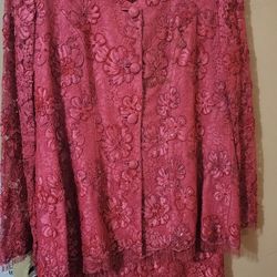 2pc Women's Pink Lace Skirt Suit 