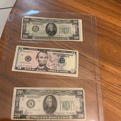 2 $20 bills 1934 And 1 2013 $5 * Bill