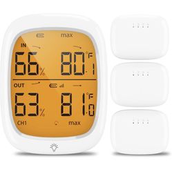 Indoor Outdoor Thermometer Wireless, Display Digital Thermometer, Humidity Meter Thermometer, Temperature Hygrometer Monitor with 330ft Range 3 Channe
