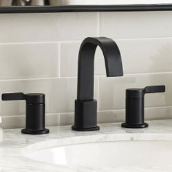 Veda Matte Black Widespread 2-handle WaterSense High-arc Residential faucet